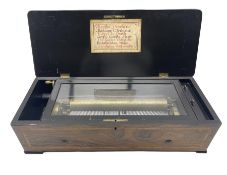 Late 19th century Swiss musical box with comb and cylinder movement playing seven airs listed inside