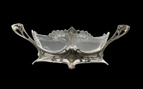 WMF Art Nouveau pewter centrepiece with pierced and berry design with original etched glass liner
