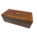 Victorian rosewood writing box with geometric inlaid border