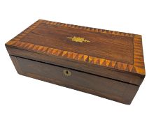 Victorian rosewood writing box with geometric inlaid border