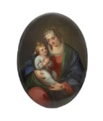 Late 19th century Continental porcelain plaque depicting Madonna and Child