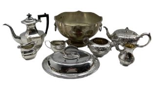 Silver-plated footed punch bowl with twin lion mask and ring handles