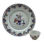 18th century Chinese plate with a centre vase of flowers within a floral border D23cm and a 19th cen