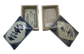 Matched pair of 18th/ 19th century Chinese blue and white rectangular boxes