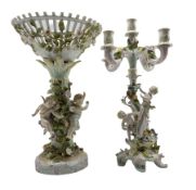 19th century Sitzendorf porcelain centrepiece modelled as three Cherubs against a floral encrusted