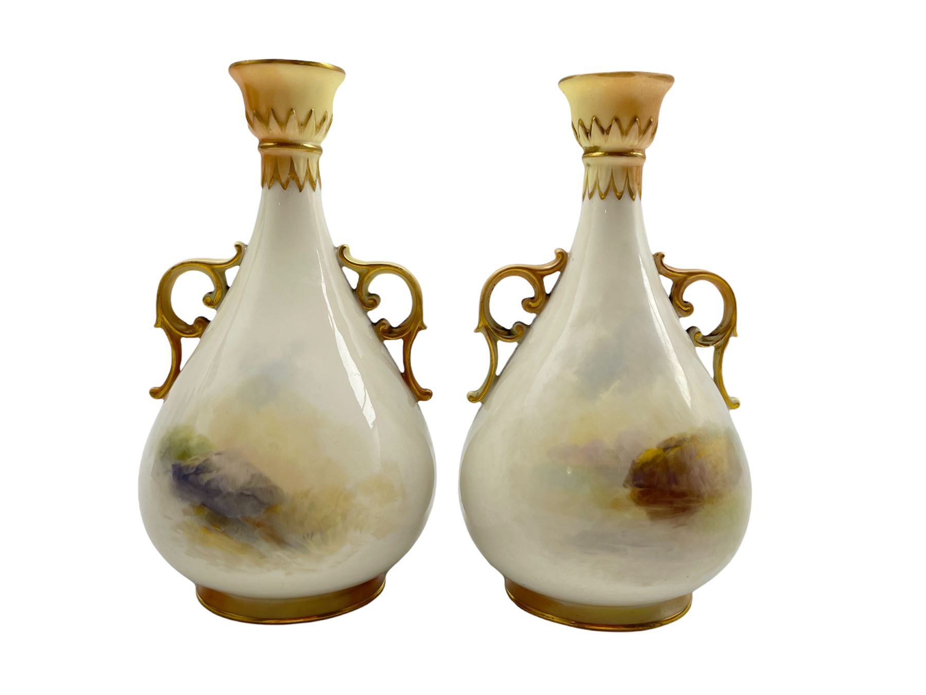 Pair of Royal Worcester porcelain twin handled vases circa 1909 - Image 2 of 3