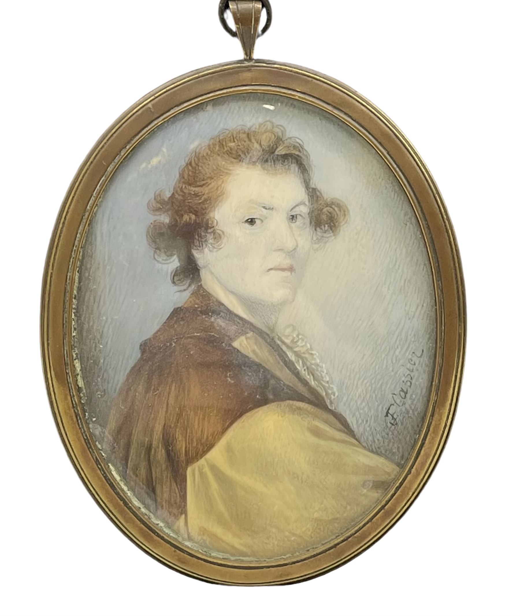 F Cassier - miniature oval portrait of the artist Joshua Reynolds