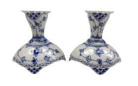 Pair of Royal Copenhagen blue fluted lace pattern candlesticks