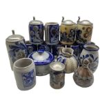 Collection of German and Continental salt glazed stoneware tankards and other similar stoneware