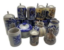 Collection of German and Continental salt glazed stoneware tankards and other similar stoneware