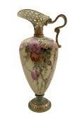Royal Worcester blush ivory porcelain ewer circa 1906 decorated with roses and floral swags below a