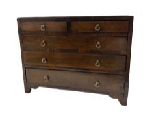 19th century walnut miniature chest of three long and two short drawers on bracket feet W39cm