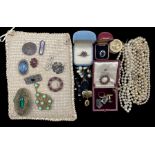 Quantity of costume jewellery including small enamel brooch