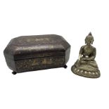 19th century Chinese lacquer counter box with gilt decoration on four carved supports