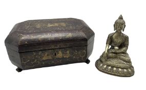 19th century Chinese lacquer counter box with gilt decoration on four carved supports