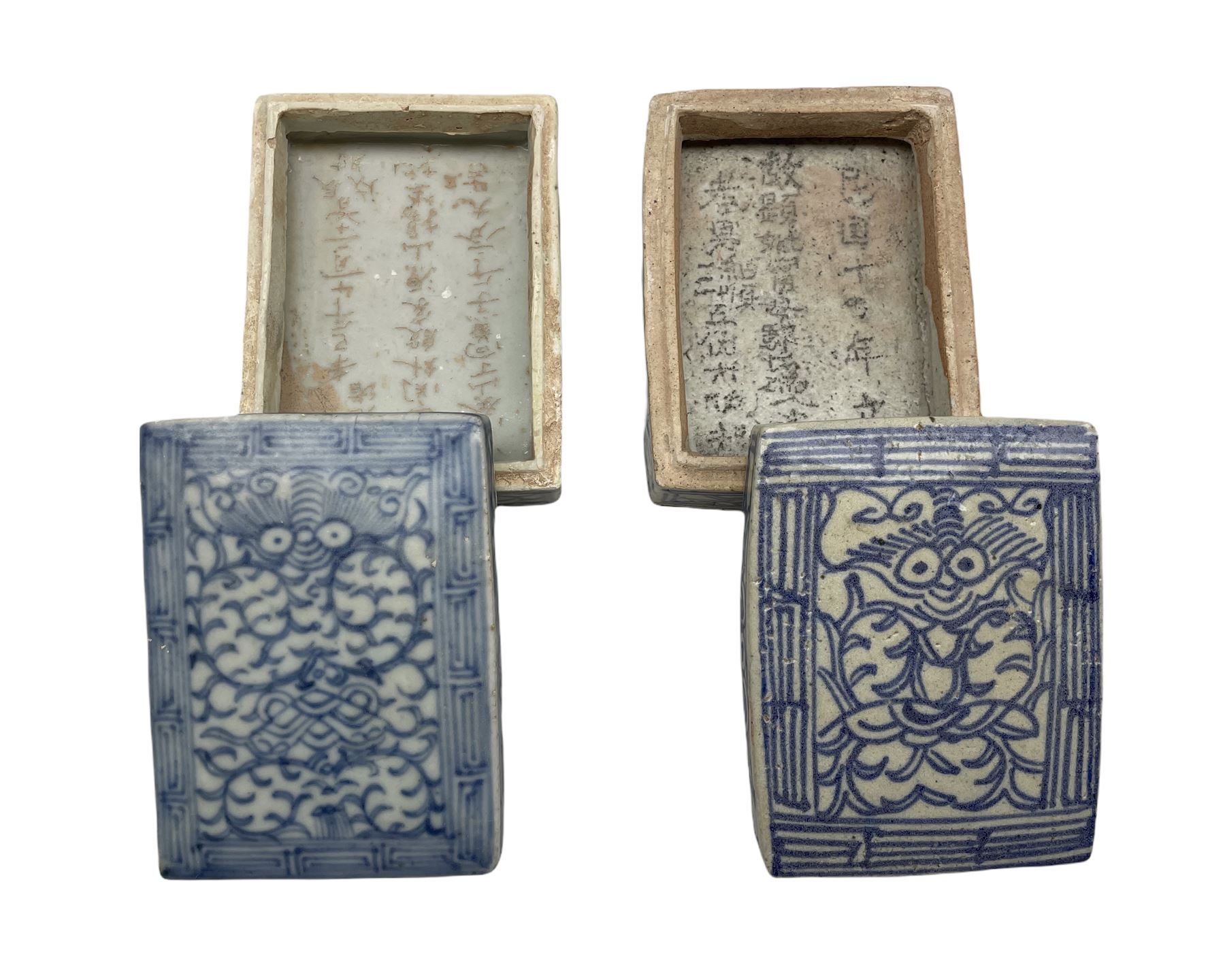 Two 18th/ 19th century blue and white rectangular boxes