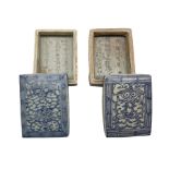 Two 18th/ 19th century blue and white rectangular boxes