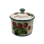 Wemyss ware biscuit barrel and cover decorated with the strawberry pattern H12cm with impressed and