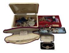 Ladies wristwatch in 9ct gold case and a quantity of costume jewellery
