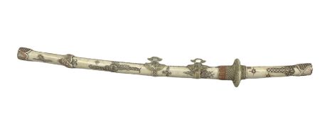 20th century Japanese bone sword with carved and incised decoration