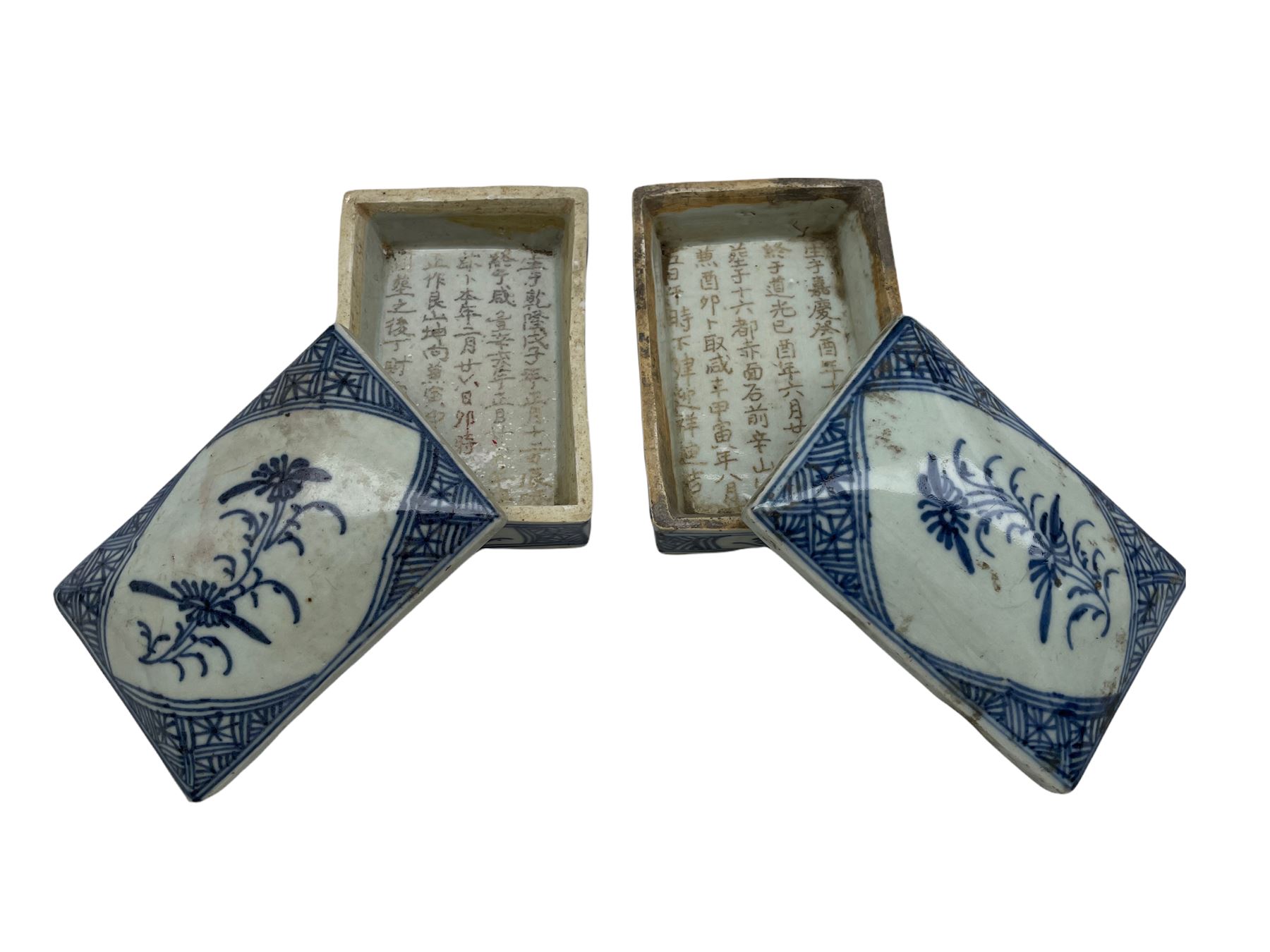 Matched pair of 18th/ 19th century Chinese blue and white rectangular boxes