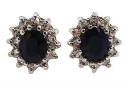 Pair of 9ct gold sapphire and diamond chip cluster stud earrings
