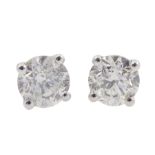 Pair of 18ct white gold round brilliant cut diamond stud earrings