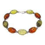 Silver tri-coloured oval amber link bracelet