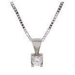 9ct white gold single stone round brilliant cut diamond pendant necklace