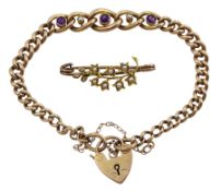 Edwardian 9ct gold amethyst and seed pearl graduating bracelet