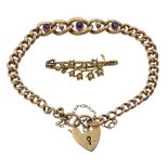 Edwardian 9ct gold amethyst and seed pearl graduating bracelet