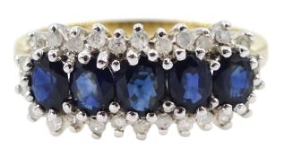 9ct gold five stone sapphire and diamond chip cluster ring