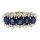 9ct gold five stone sapphire and diamond chip cluster ring