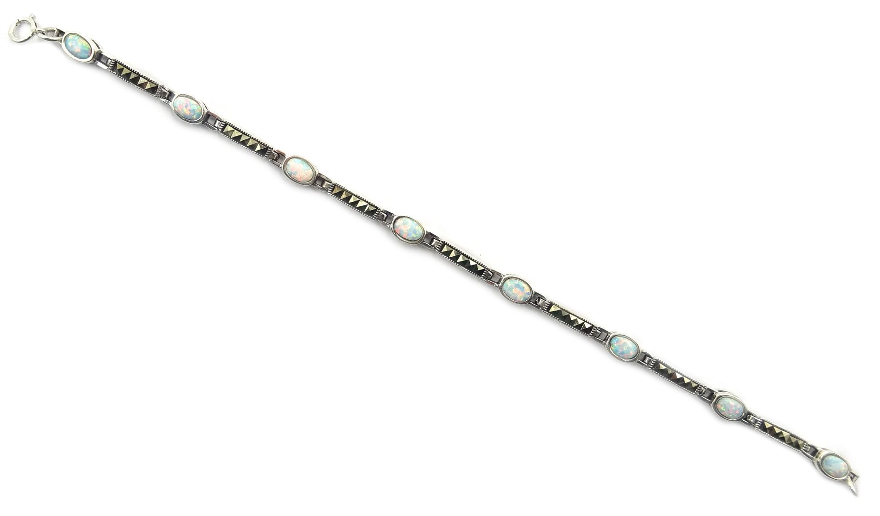 Silver opal and marcasite link bracelet - Image 2 of 2