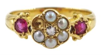 Early 20th century diamond and split pearl cluster ring
