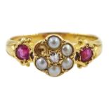 Early 20th century diamond and split pearl cluster ring