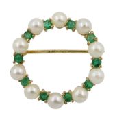 9ct gold emerald and pearl wreath brooch