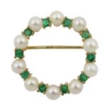 9ct gold emerald and pearl wreath brooch