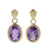 Pair of 9ct gold oval amethyst pendant stud earrings