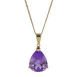 9ct gold single stone pear shaped amethyst pendant necklace