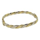 9ct white and yellow gold spring hinged bangle