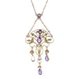 Edwardian vari-cut amethyst and seed pearl pendant