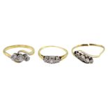 Gold four stone diamond crossover ring