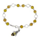 Silver Baltic amber bee and honeycomb link bracelet