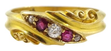 Victorian 18ct gold five stone diamond and ruby ring
