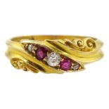 Victorian 18ct gold five stone diamond and ruby ring