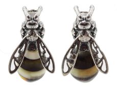 Pair of silver Baltic amber bee stud earrings