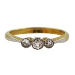 Early 20th century milgrain set three stone diamond ring
