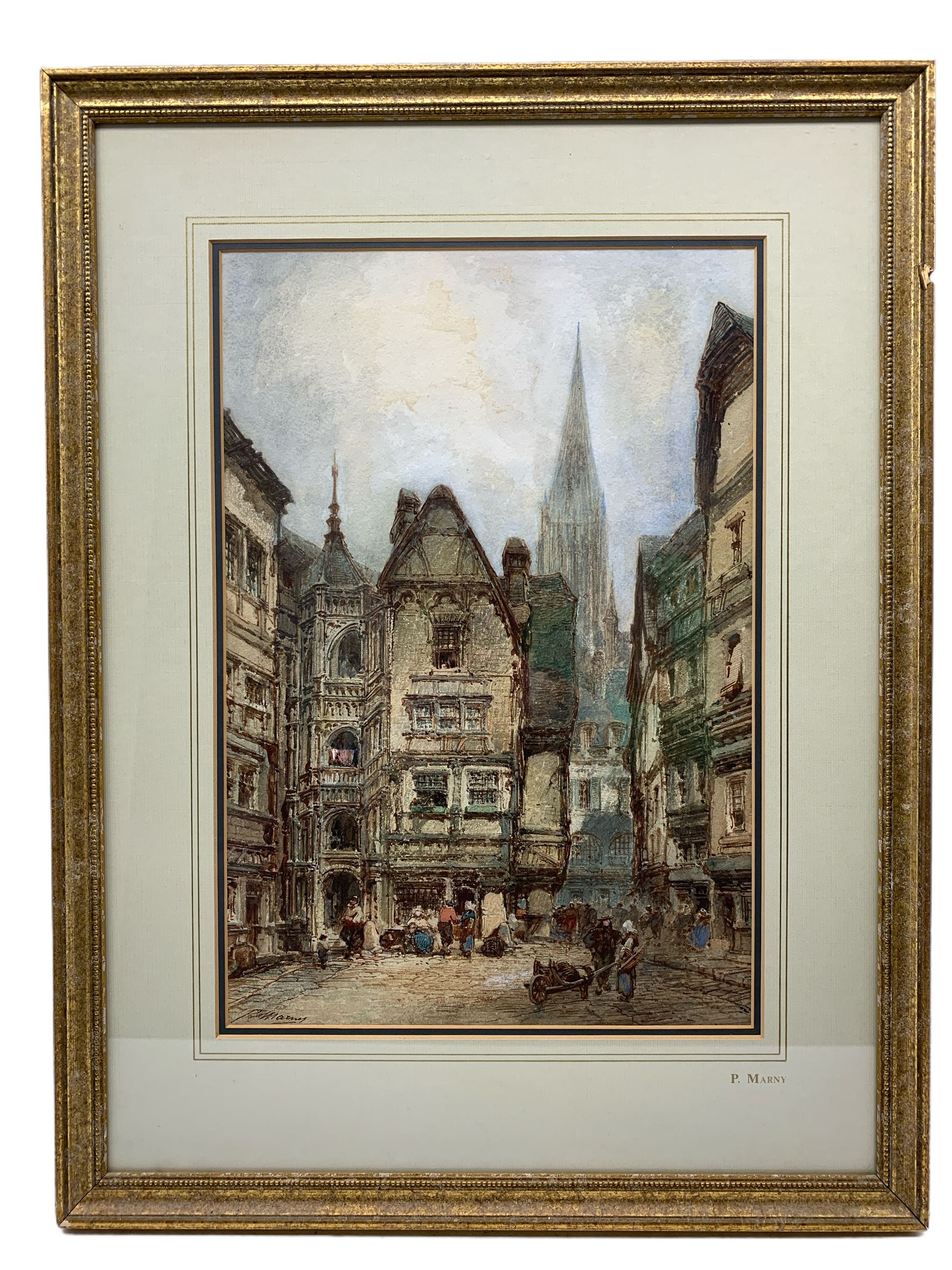 Paul Marny (French/British 1829-1914): Continental Street Scene with Figures - Image 2 of 4