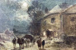 William Manners (British 1860-1930): 'Moonlit Country Lane with Carters and Figures'